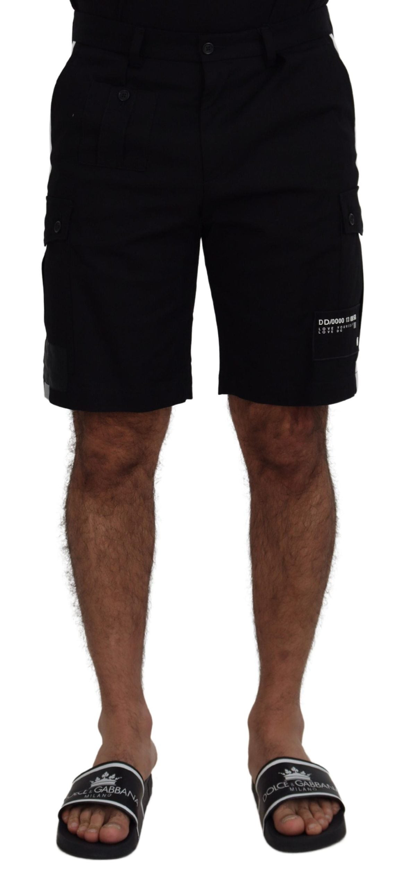 Dolce & Gabbana Black Bermuda Cargo Casual Shorts In Black