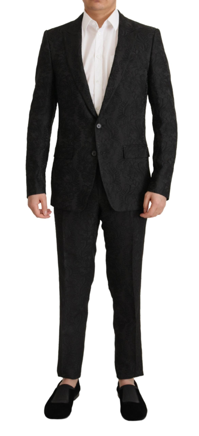 Shop Dolce & Gabbana Black Brocade Formal 2 Piece Martini Suit