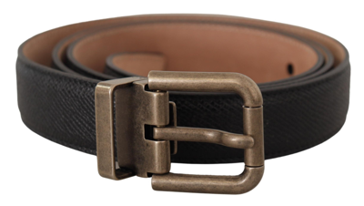 Shop Dolce & Gabbana Black Brown Backed Leather Brass Buckle Belt