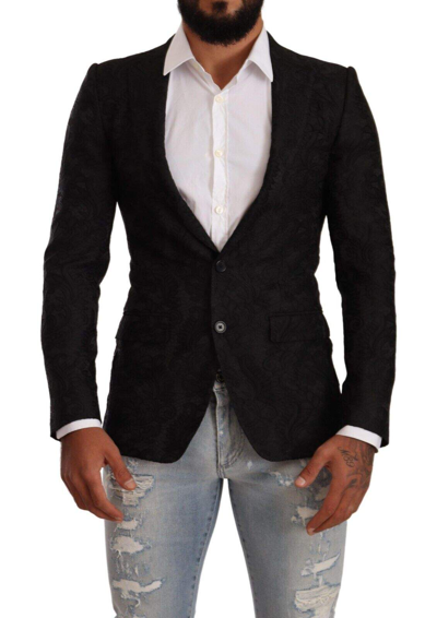 Shop Dolce & Gabbana Black Brocade Two Button Suit Martini Jacket