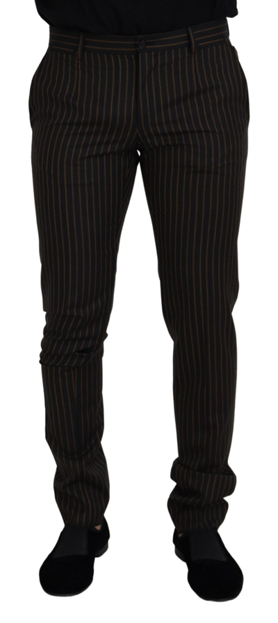 Shop Dolce & Gabbana Black Brown Striped  Formal Pants In Black And Brown