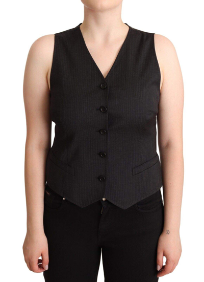 Shop Dolce & Gabbana Black Button Down Sleeveless Vest  Viscose Top