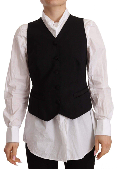 Shop Dolce & Gabbana Black Button Down Sleeveless Vest Viscose Top
