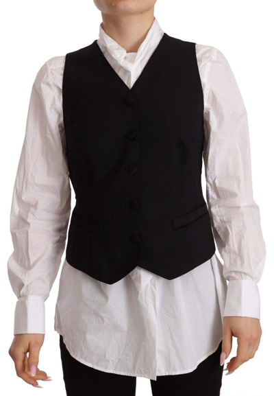 Dolce & Gabbana Black Button Down Sleeveless Vest Viscose Top In Black