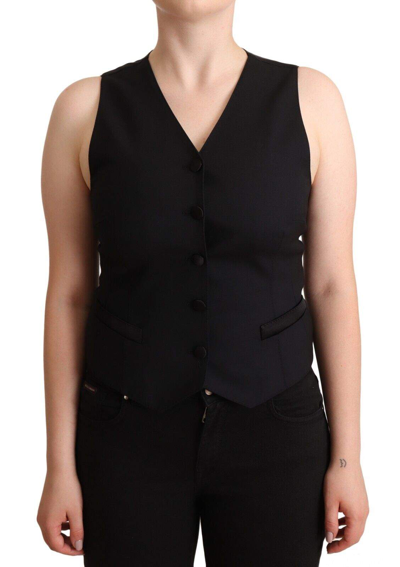 Dolce & Gabbana Black Button Down Sleeveless Vest Waiscoat Top In Black