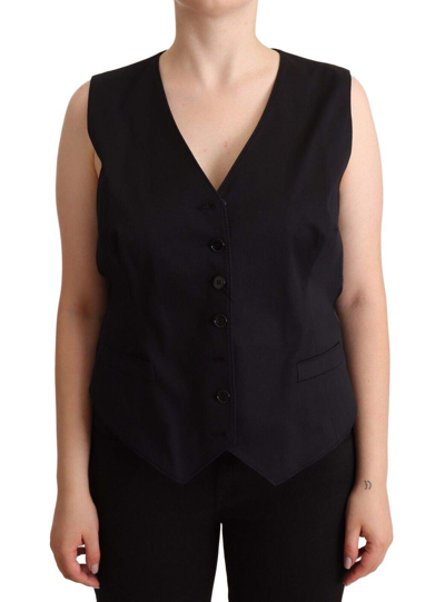 Shop Dolce & Gabbana Black Button Down Sleeveless Vest Waiscoat Top