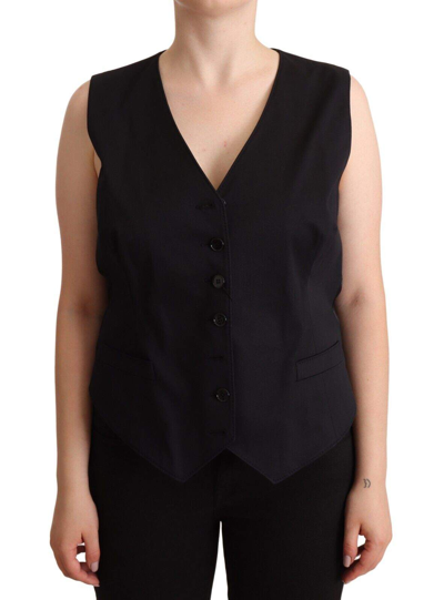 Dolce & Gabbana Black Button Down Sleeveless Vest Waiscoat Top In Black