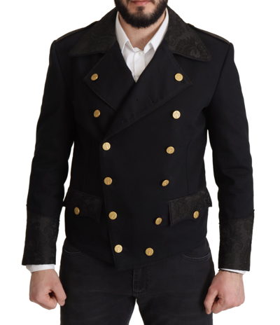 Shop Dolce & Gabbana Black Button Embellished Cotton Blend Jacket