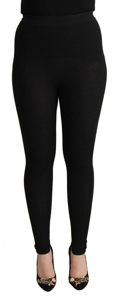 Shop Dolce & Gabbana Black Cashmere Stretch Waist Tights Pants