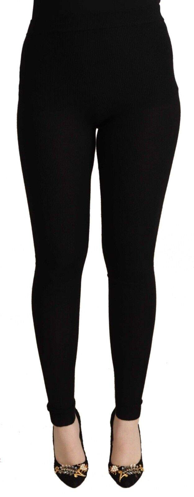 Shop Dolce & Gabbana Black Cashmere Stretch Waist Tights Pants