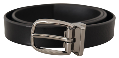 Shop Dolce & Gabbana Black Classic Calf Leather Metal Logo Belt