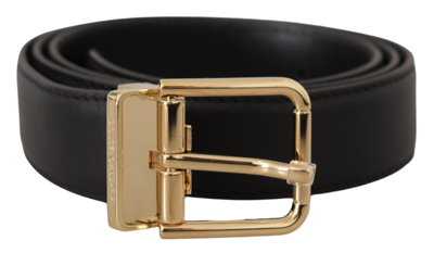 Shop Dolce & Gabbana Black Classic Leather Gold Metal Logo Buckle Belt