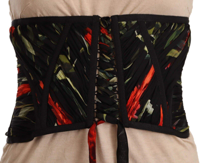 Dolce & Gabbana Black Corset Belt Stretch Waist Strap Silk Top In Black