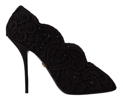 Shop Dolce & Gabbana Black Cordonetto Ricamo Pump Open Toe Shoes