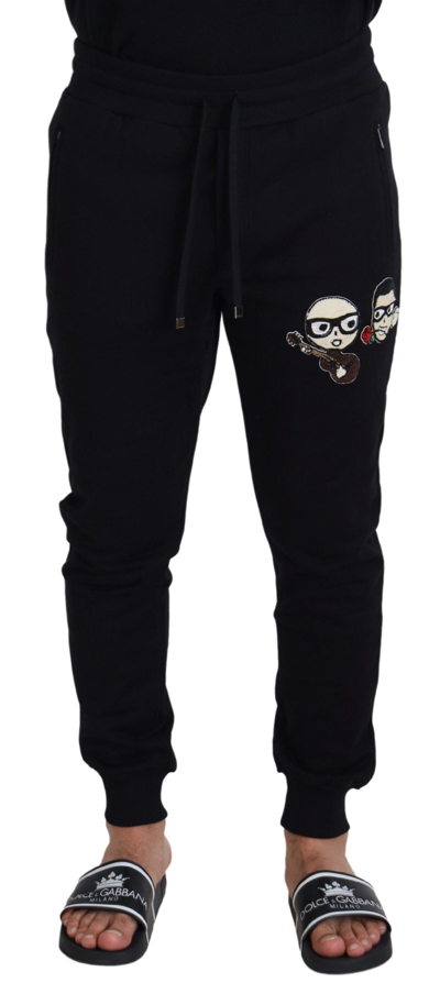 Shop Dolce & Gabbana Black Cotton #dgfamily Sequined Jogger Pants
