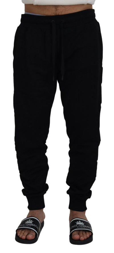 Shop Dolce & Gabbana Black Cotton  Jogger Trousers Pants