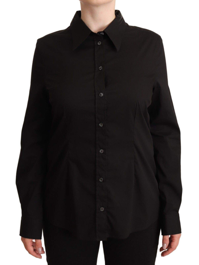 Shop Dolce & Gabbana Black Cotton Collared Long Sleeves Shirt Top