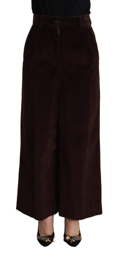 Shop Dolce & Gabbana Black Cotton High Waist Trouser Wide Leg Pants