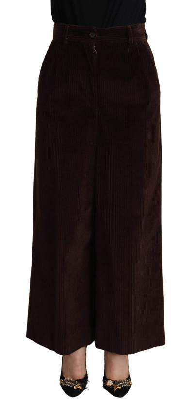 Dolce & Gabbana Black Cotton High Waist Trouser Wide Leg Pants In Black