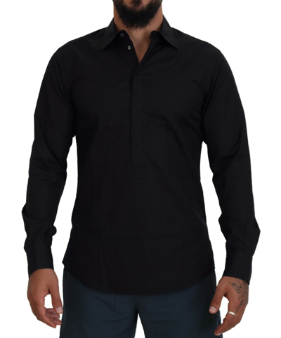 Shop Dolce & Gabbana Black Cotton Long Sleeves Dress Formal Shirt