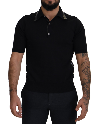 Shop Dolce & Gabbana Black Cotton Silk Polo T-shirt