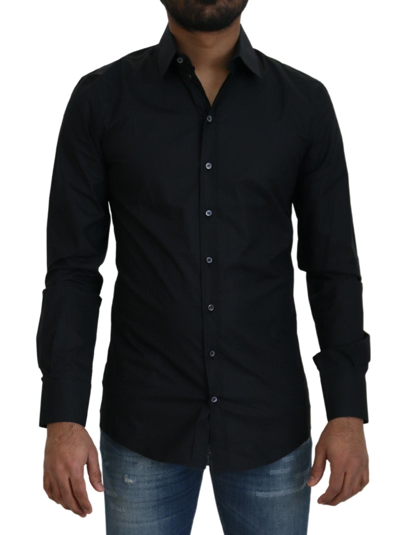 Shop Dolce & Gabbana Black Cotton Slim Fit Dress Shirt