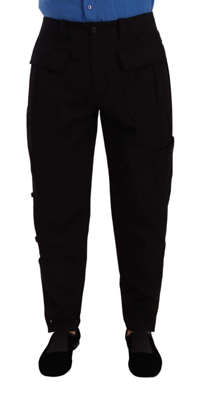 Shop Dolce & Gabbana Black Cotton Stretch Tapered Cargo Pants
