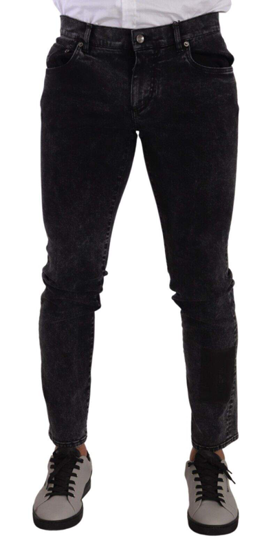 Shop Dolce & Gabbana Black Cotton Stretch Skinny Denim Trouser Jeans In Black And Gray