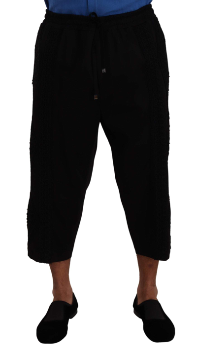 Shop Dolce & Gabbana Black Cotton Torero Sweatpants Shorts Pants
