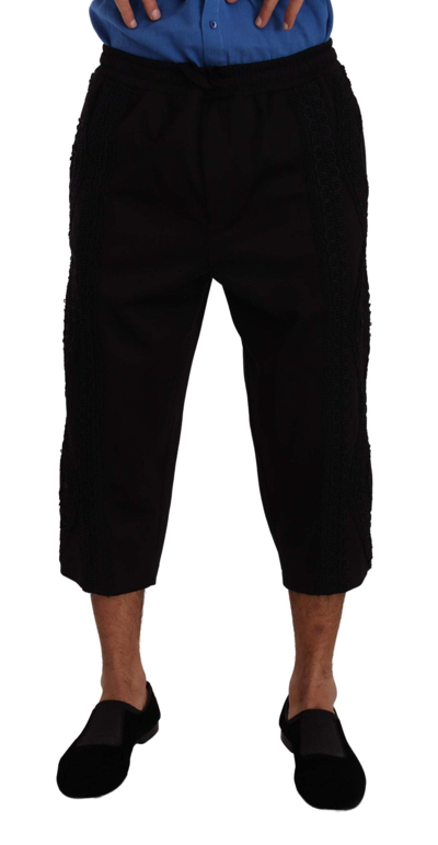 Shop Dolce & Gabbana Black Cotton Torero Cropped Short Trouser Pants