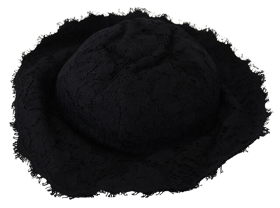 Dolce & Gabbana Black Cotton Wide Brim Shade Hat In Black