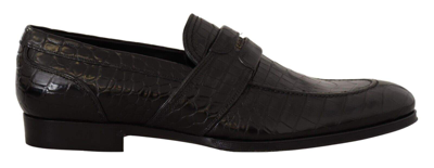 Shop Dolce & Gabbana Black Crocodile Leather Slip On Moccasin Shoes