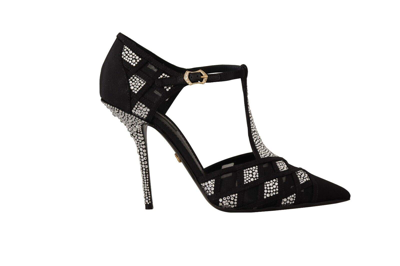 Shop Dolce & Gabbana Black Crystals T-strap Heels Pumps Shoes