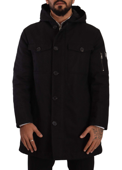 Shop Dolce & Gabbana Black Denim Hooded Parka Coat Winter Jacket