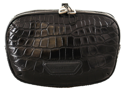 Shop Dolce & Gabbana Black Dg Logo Exotic Leather Fanny Pack Pouch Bag