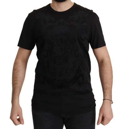 Shop Dolce & Gabbana Black Dg Baroque Cotton Crewneck T-shirt