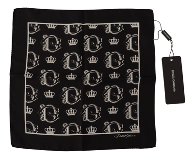 Shop Dolce & Gabbana Black Dg Crown Print Square Handkerchief