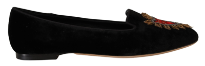 Shop Dolce & Gabbana Black Dg Sacred Heart Patch Slip On Flat Shoes