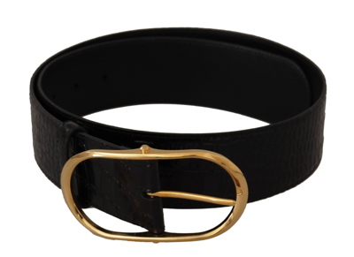 Shop Dolce & Gabbana Black Embossed Leather Gold Tone Metal Buckle Belt