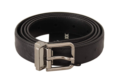 Shop Dolce & Gabbana Black Exotic Leather Silver Buckle Belt