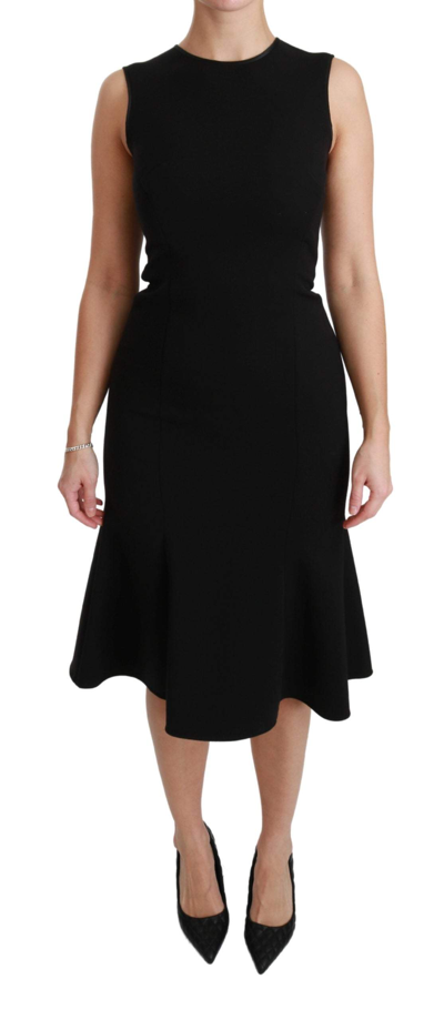 Shop Dolce & Gabbana Black Fit Flare Wool Stretch Sheath Dress