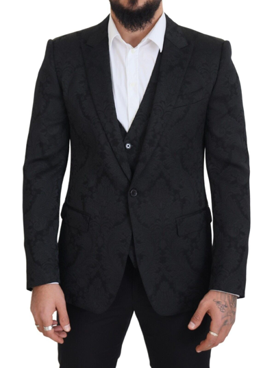 Shop Dolce & Gabbana Black Floral Brocade 2 Piece Martini Suit