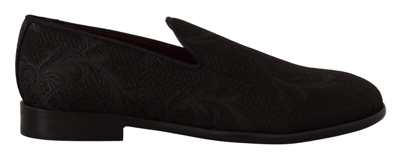 Shop Dolce & Gabbana Black Floral Brocade Slippers Loafers Shoes