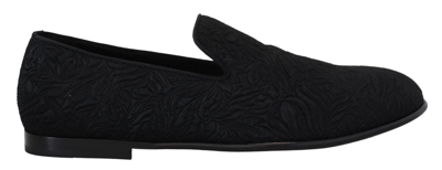Shop Dolce & Gabbana Black Floral Jacquard Slippers Loafers Shoes