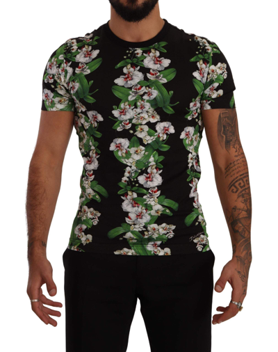 Dolce & Gabbana Black Floral Print Crewneck T-shirt In Black