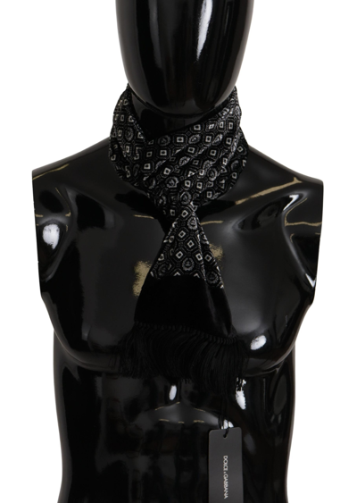 Shop Dolce & Gabbana Black Geometric Patterned Shawl Wrap Fringe Scarf