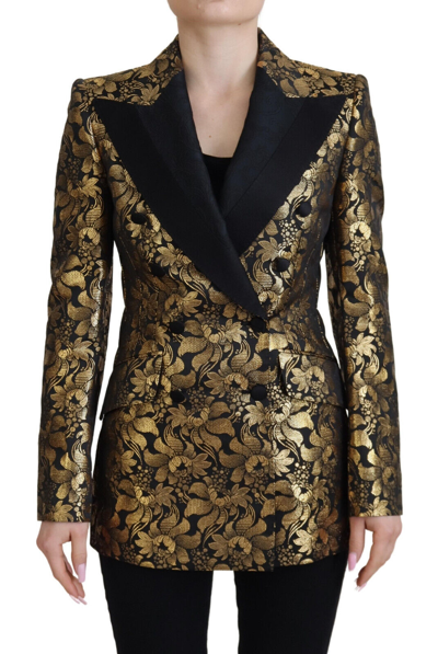 Shop Dolce & Gabbana Black Gold Jacquard Coat Blazer Jacket