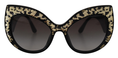 Shop Dolce & Gabbana Black Gold Sequin Butterfly Polarized Dg4326 Sunglasses