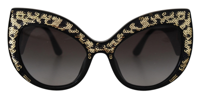 Dolce & Gabbana Black Gold Sequin Butterfly Polarized Dg4326 Sunglasses In Black