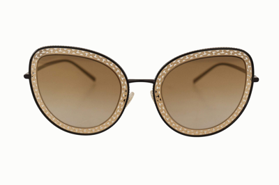 Shop Dolce & Gabbana Black Gold Oval Metal Frame Lace Logo Sunglasses